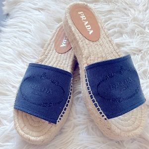 Denim Prada Platform Sliders